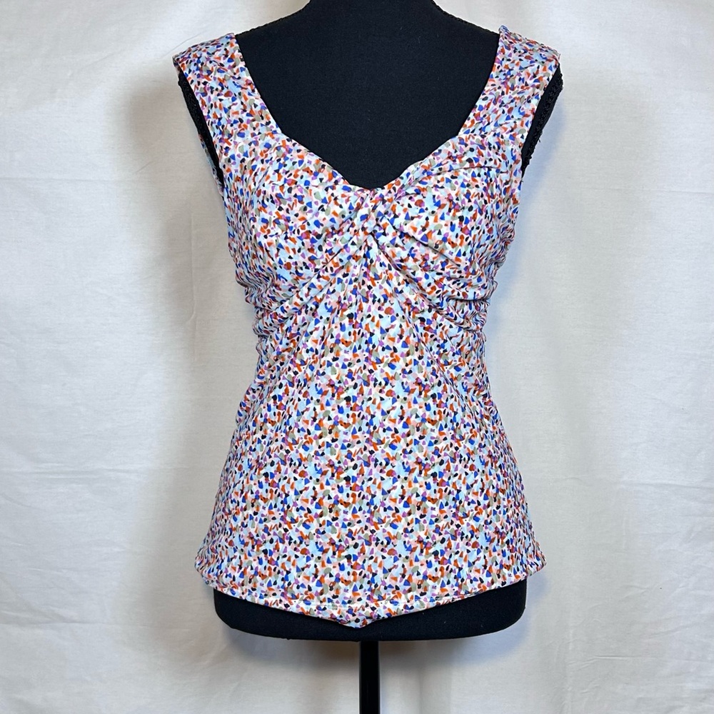 CAbi Multicolor Confetti V-Neck Ruched Tank